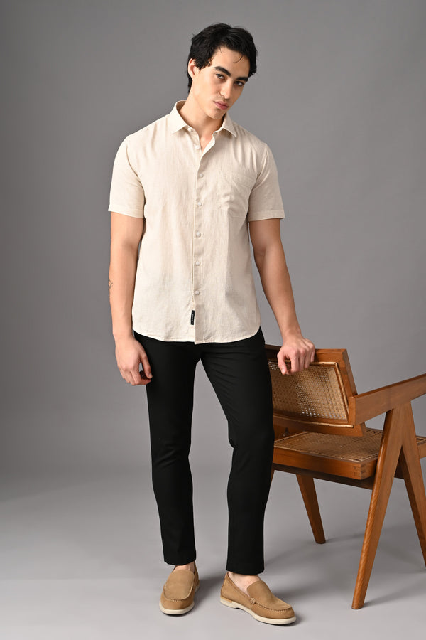 Premium Half Sleeve Linen Shirt - Natural Beige (image 2)