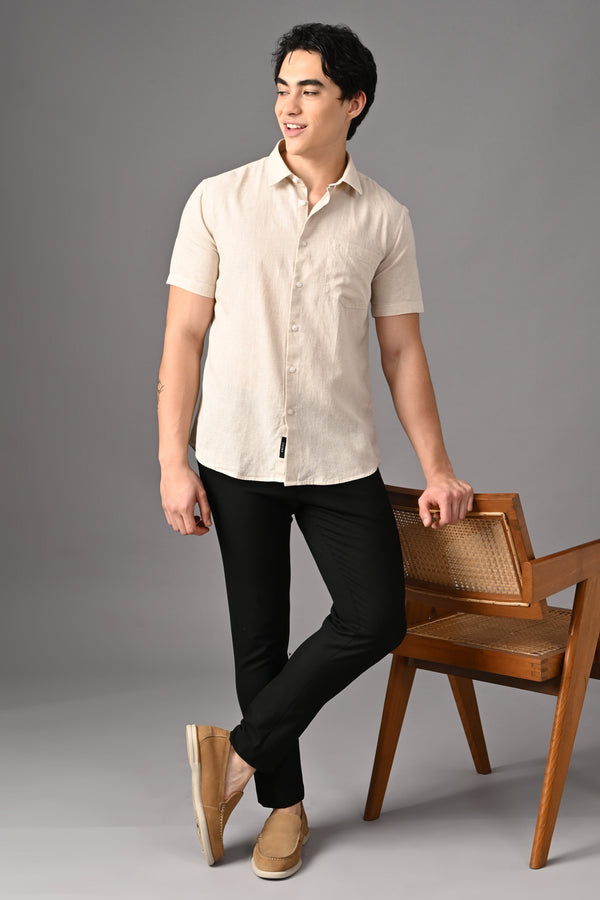 Premium Half Sleeve Linen Shirt - Natural Beige (image 3)