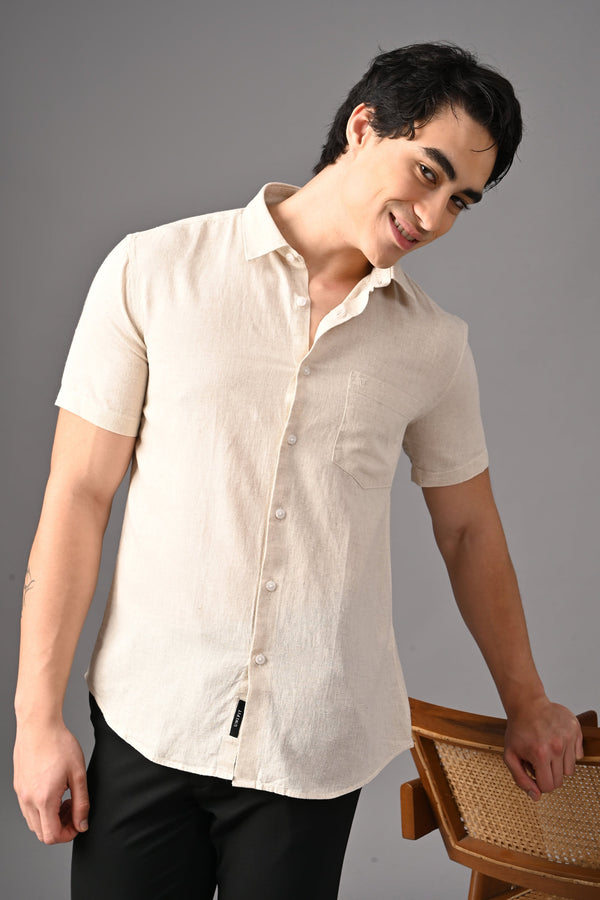 Premium Half Sleeve Linen Shirt - Natural Beige (image 5)