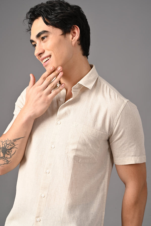 Premium Half Sleeve Linen Shirt - Natural Beige (image 6)