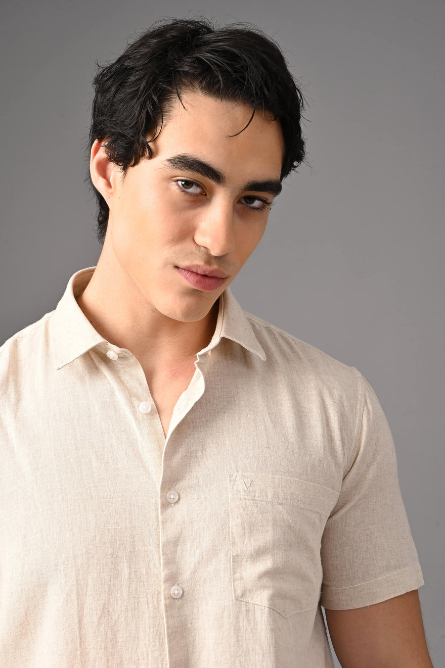 IVYN Premium Half Sleeve Linen Shirt in Natural Beige