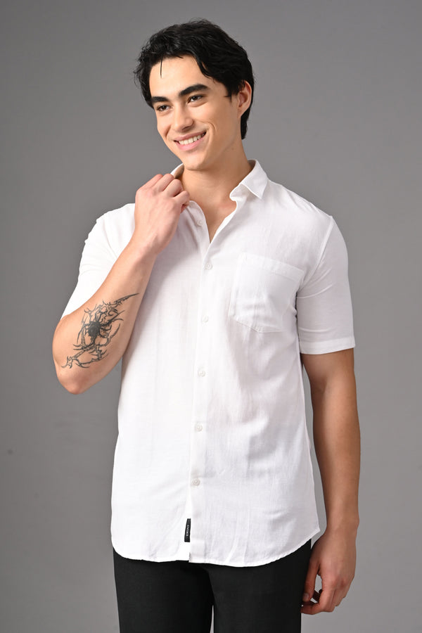 Premium Half Sleeve Linen Shirt - Pure White