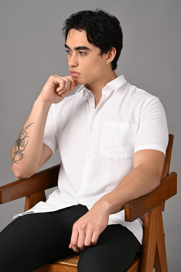 Premium Half Sleeve Linen Shirt - Pure White (image 5)