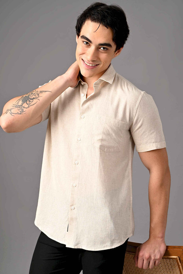 Premium Half Sleeve Linen Shirt - Natural Beige
