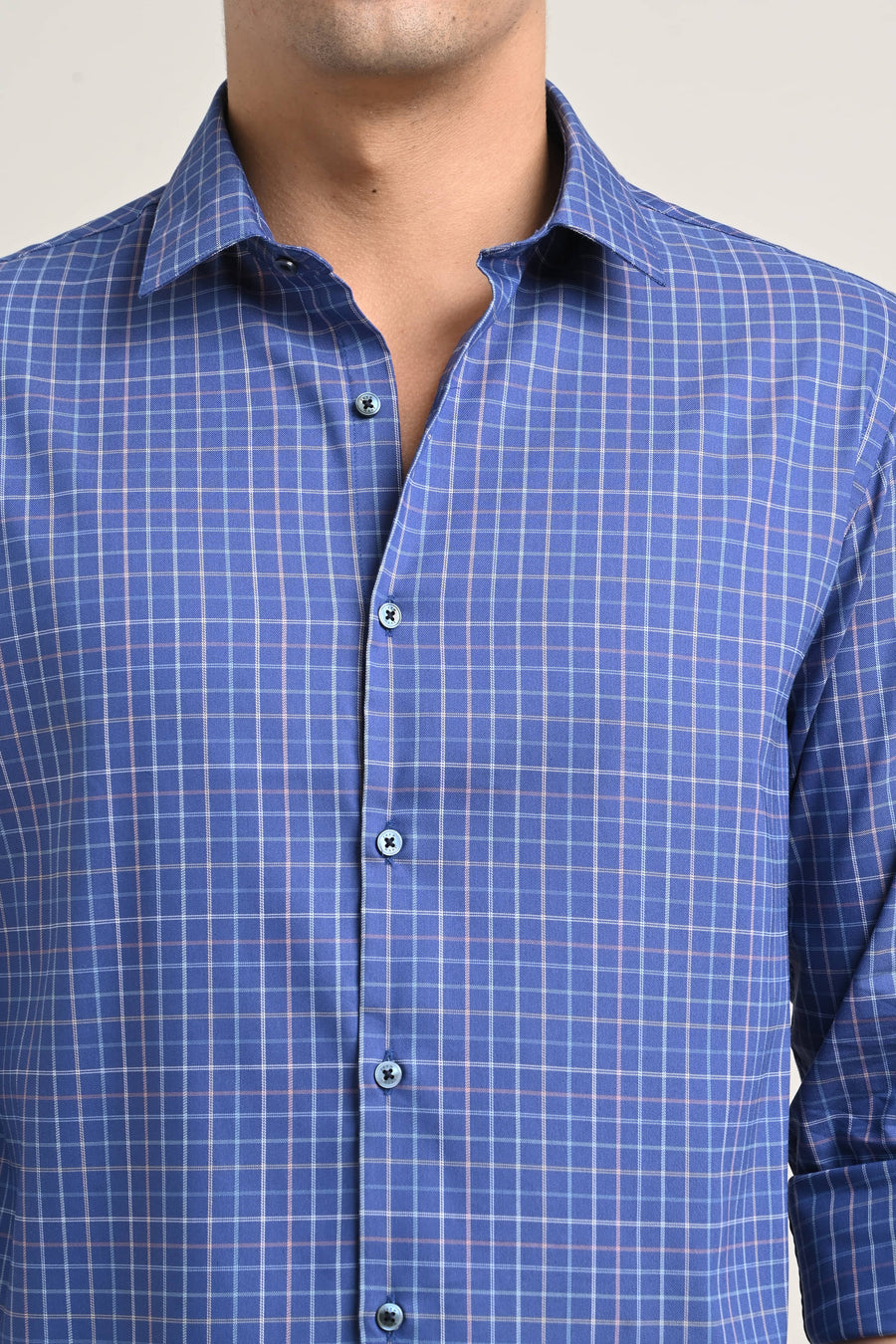 Steel Blue Checked TENCEL Shirt - IVYN