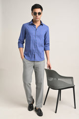 Steel Blue Checked TENCEL Shirt - IVYN