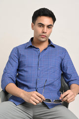 Steel Blue Checked TENCEL Shirt - IVYN