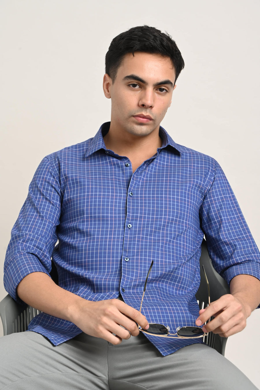 Steel Blue Checked TENCEL Shirt - IVYN