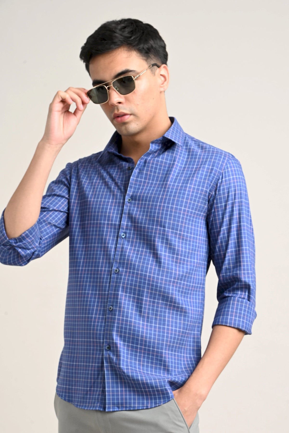 Steel Blue Checkered Shirt | IVYN