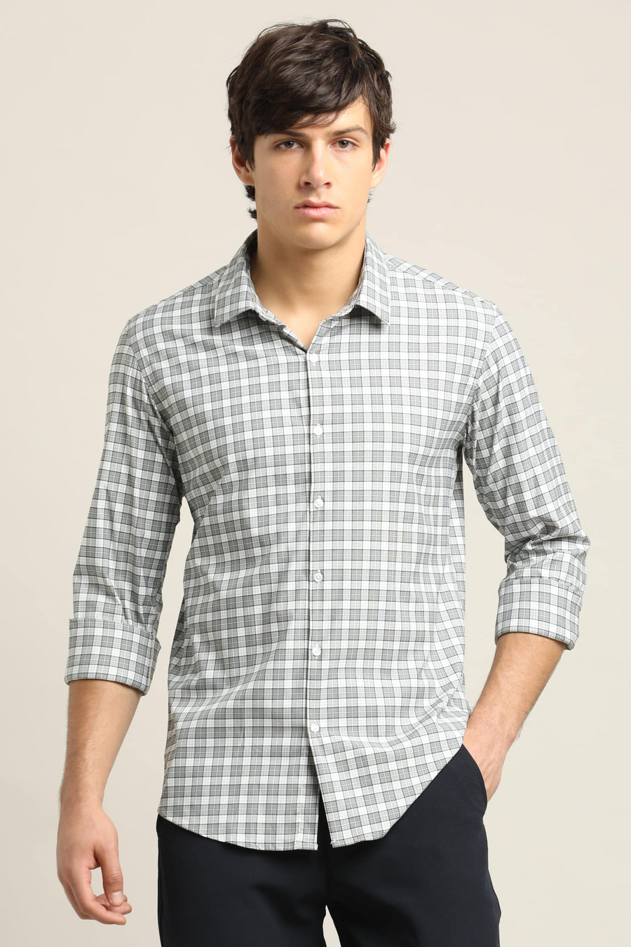 Ash Grey Checked TENCEL Shirt - IVYN