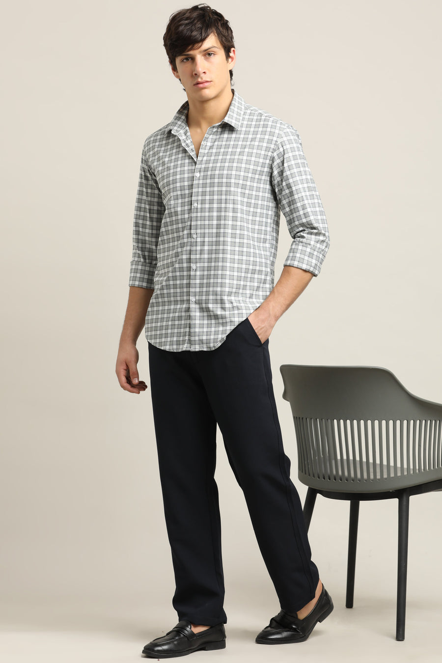 Ash Grey Checked TENCEL Shirt - IVYN