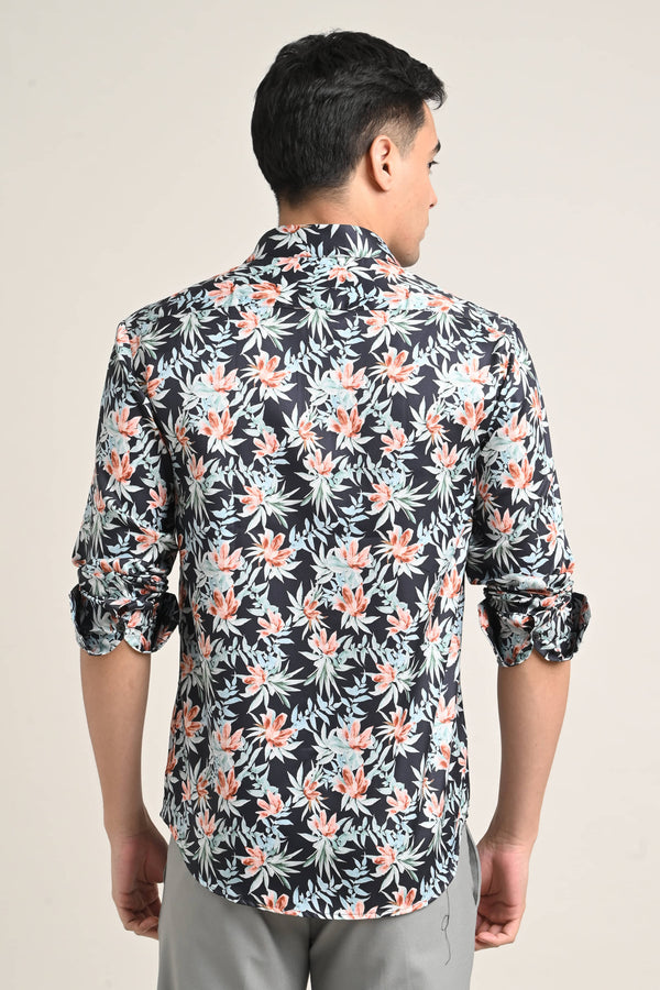 Stretch Cotton Floral Shirt - Midnight Floral Black alternate view