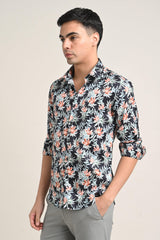 IVYN Stretch Cotton Floral Shirt back view in Midnight Floral Black