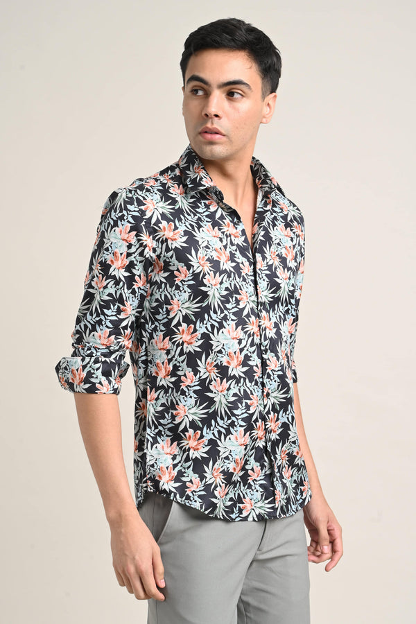 Stretch Cotton Floral Shirt - Midnight Floral Black (image 3)