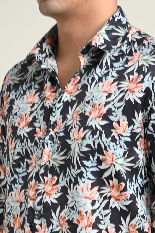 Stretch Cotton Floral Shirt - Midnight Floral Black (image 5)