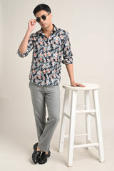 IVYN Stretch Cotton Floral Shirt in Midnight Floral Black