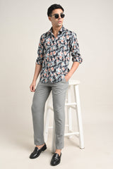IVYN Stretch Cotton Floral Shirt in Midnight Floral Black