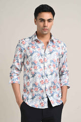 Stretch Cotton Floral Shirt – Soft Peach Bloom