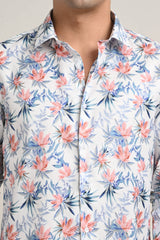 IVYN Stretch Cotton Floral Shirt in Soft Peach Bloom