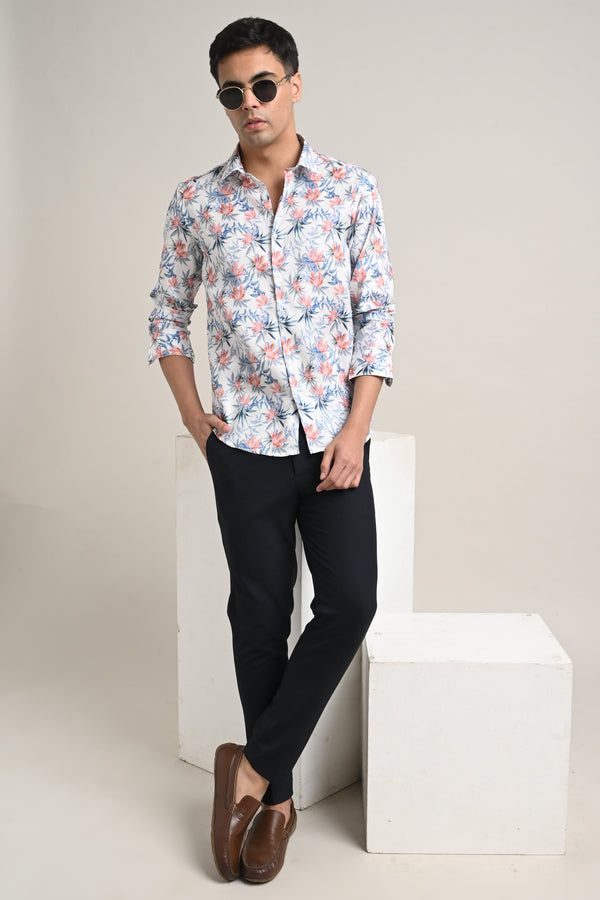 Stretch Cotton Floral Shirt - Soft Peach Bloom (image 3)
