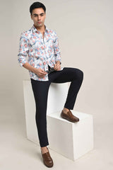 Stretch Cotton Floral Shirt – Soft Peach Bloom