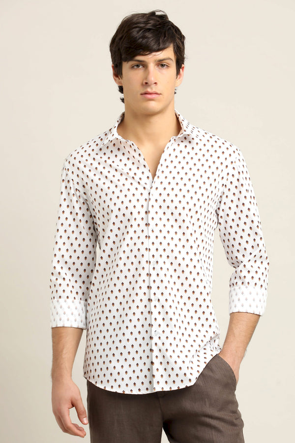 Ivory Tan Geo-Print Shirt
