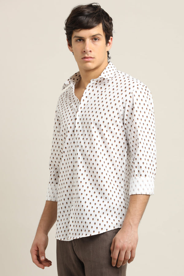 Ivory Tan Geo-Print Shirt (image 1)