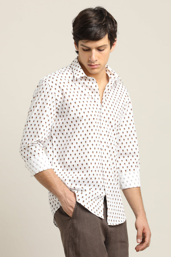 Ivory Tan Geo-Print Shirt (image 2)