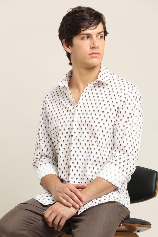 Ivory Tan Geo-Print Shirt (image 5)