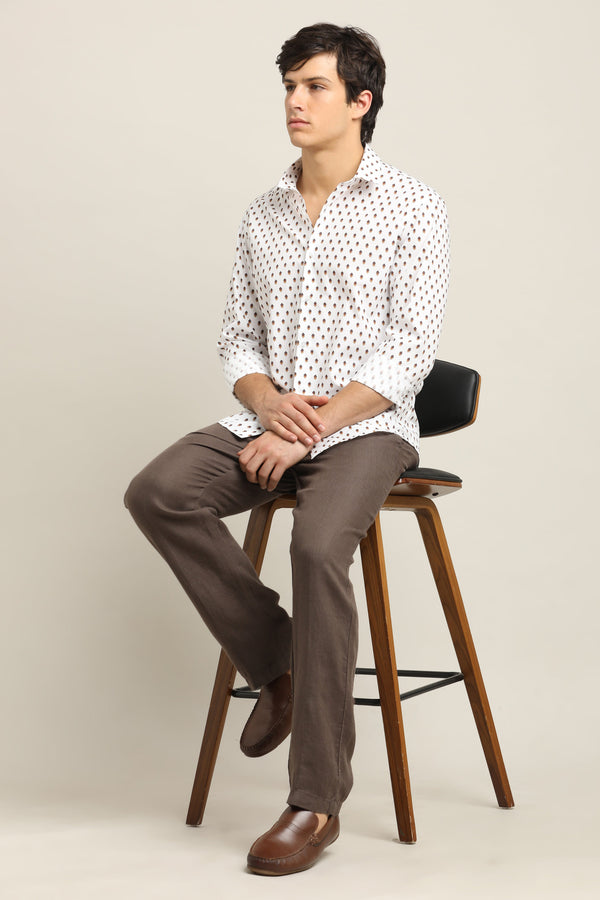 Ivory Tan Geo-Print Shirt (image 6)