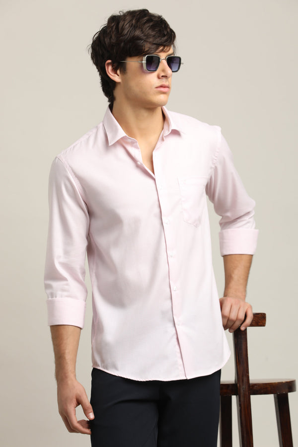 Cotton Stretch Checkered Shirt - Blush Pink (image 5)
