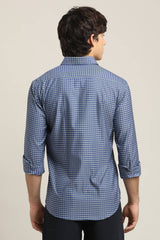 Navy Blue Micro-Check TENCEL Shirt - IVYN
