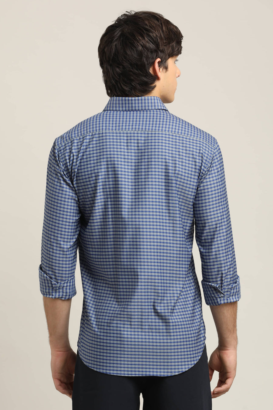 Navy Blue Micro-Check TENCEL Shirt - IVYN