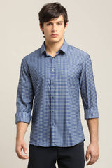 Navy Blue Micro-Check TENCEL Shirt - IVYN