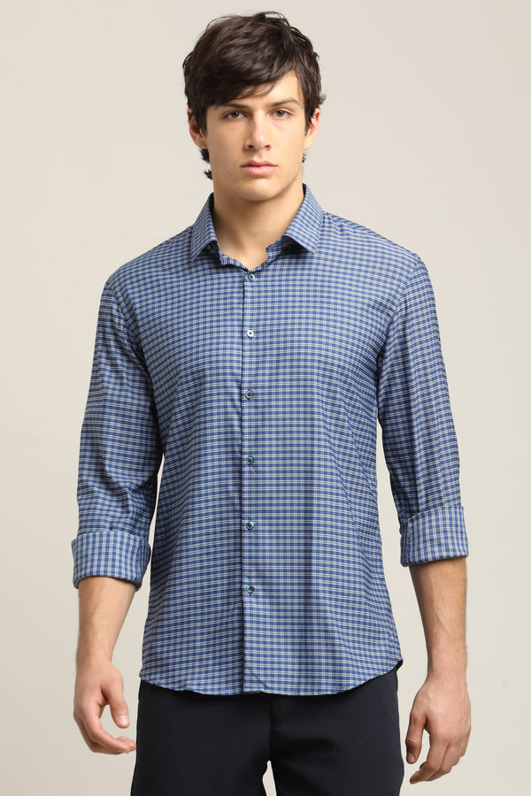 Navy Blue Micro-Check Shirt (image 1)