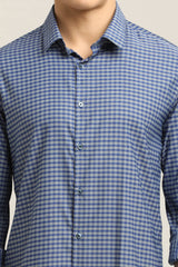 Navy Blue Micro-Check TENCEL Shirt - IVYN
