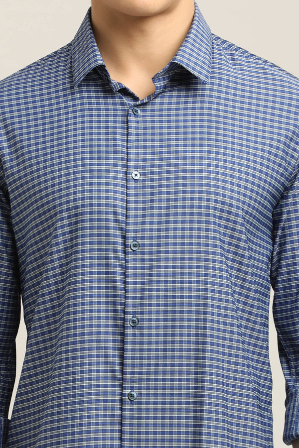 Navy Blue Micro-Check Shirt (image 3)