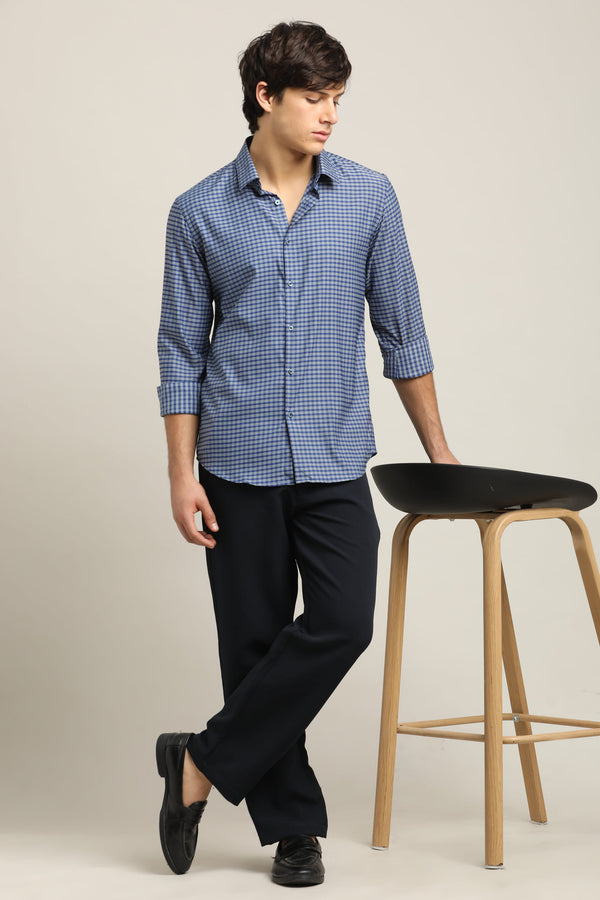 Navy Blue Micro-Check Shirt (image 4)