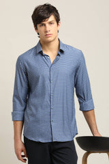 Navy Blue Micro-Check TENCEL Shirt - IVYN