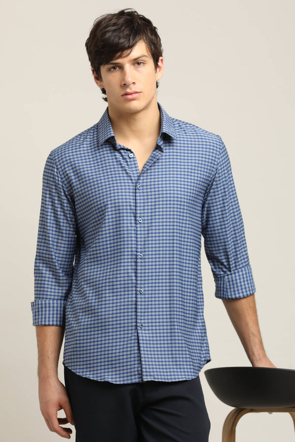 Navy Blue Micro-Check Shirt (image 5)