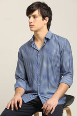Navy Blue Micro-Check TENCEL Shirt - IVYN