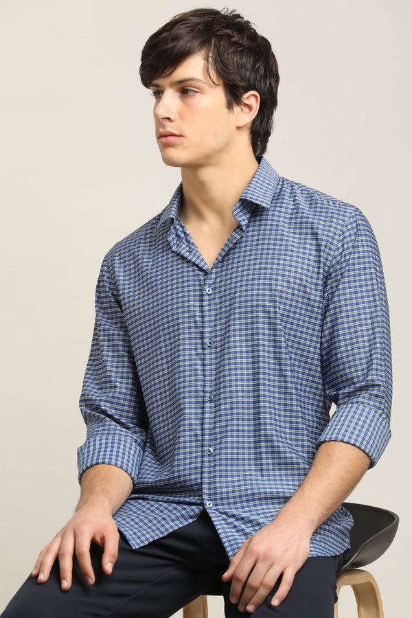 Navy Blue Micro-Check Shirt (image 6)
