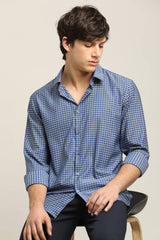 Navy Blue Micro-Check TENCEL Shirt - IVYN