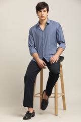 Navy Blue Micro-Check TENCEL Shirt - IVYN