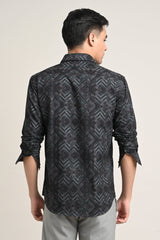 Stretch Printed Shirt in Charcoal Black - IVYN