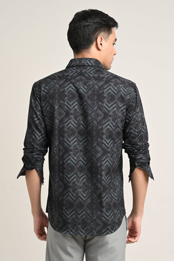 Stretch Charcoal Black Printed Shirt — alternate view