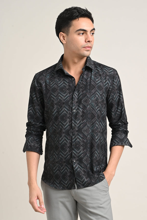 Stretch Charcoal Black Printed Shirt (image 1)