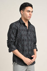 Stretch Printed Shirt in Charcoal Black - IVYN