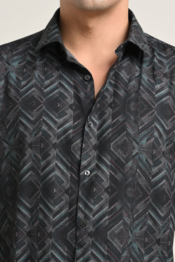 Stretch Charcoal Black Printed Shirt (image 3)