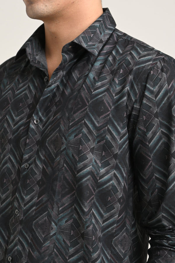 Stretch Charcoal Black Printed Shirt (image 4)